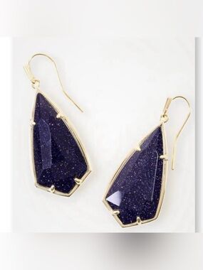 Kendra Scott CARLA Drop Earrings Gold Navy Glitter - RARE and RETIRED
